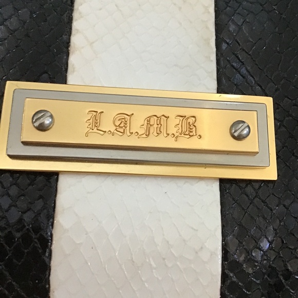 L.A.M.B. by Gwen Stefani black leather handbag with black/white snake skin strip - Picture 2 of 9